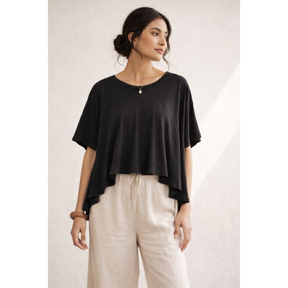 Charlotte Avery‎ Womens Black Loose Crop Top Cotton Short Sleeve Size Small